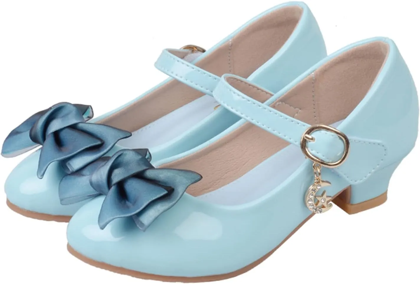 Girls Mary Jane Dress Shoes Pumps Low Heels Flower Bowknot Par𝘁y Wedding Princess 𝐂ommunion Ankle Strap Shoes