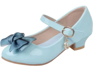 Girls Mary Jane Dress Shoes Pumps Low Heels Flower Bowknot Par𝘁y Wedding Princess 𝐂ommunion Ankle Strap Shoes
