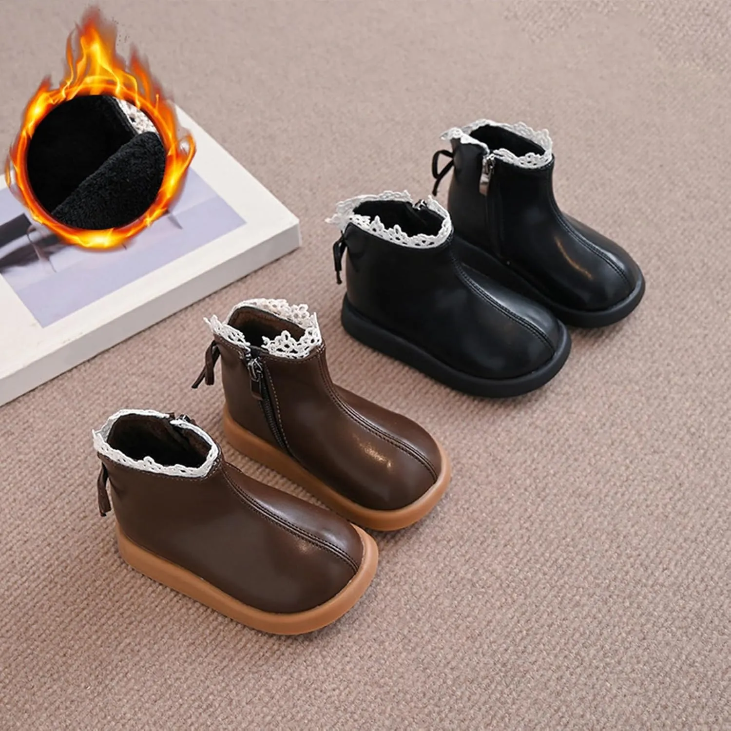 Girls Riding Boots Girls Spring Autumn Winter Fashion Lace Side Zipper Ankle Boots Water Proof PU Leather Fall Boots