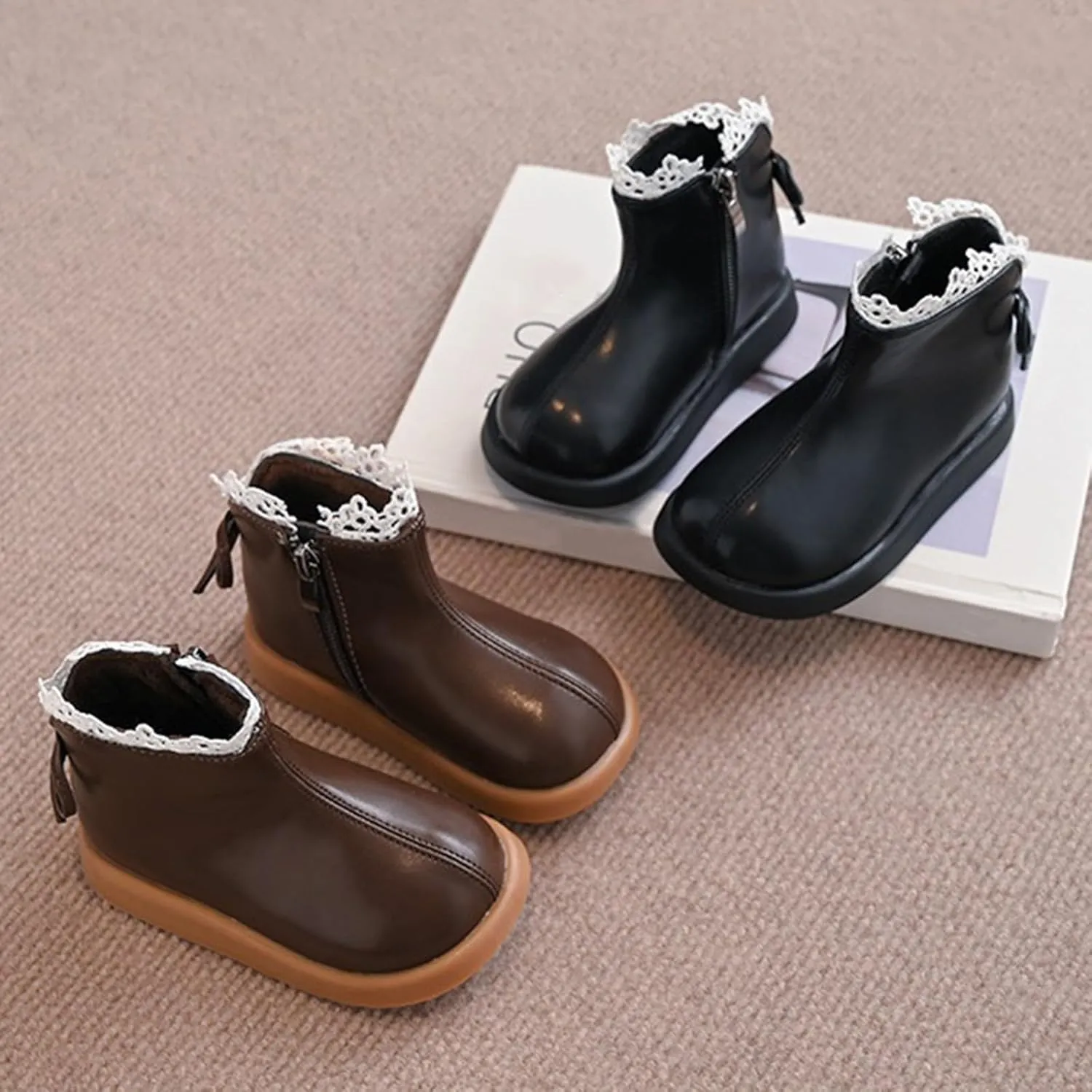 Girls Riding Boots Girls Spring Autumn Winter Fashion Lace Side Zipper Ankle Boots Water Proof PU Leather Fall Boots