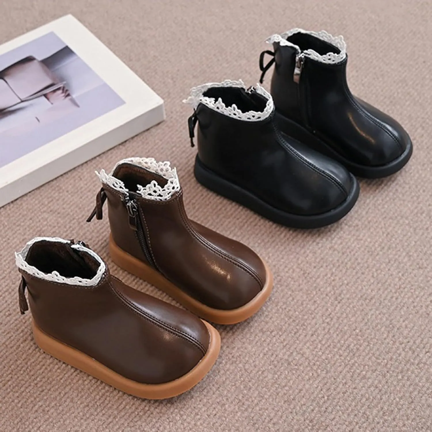 Girls Riding Boots Girls Spring Autumn Winter Fashion Lace Side Zipper Ankle Boots Water Proof PU Leather Fall Boots