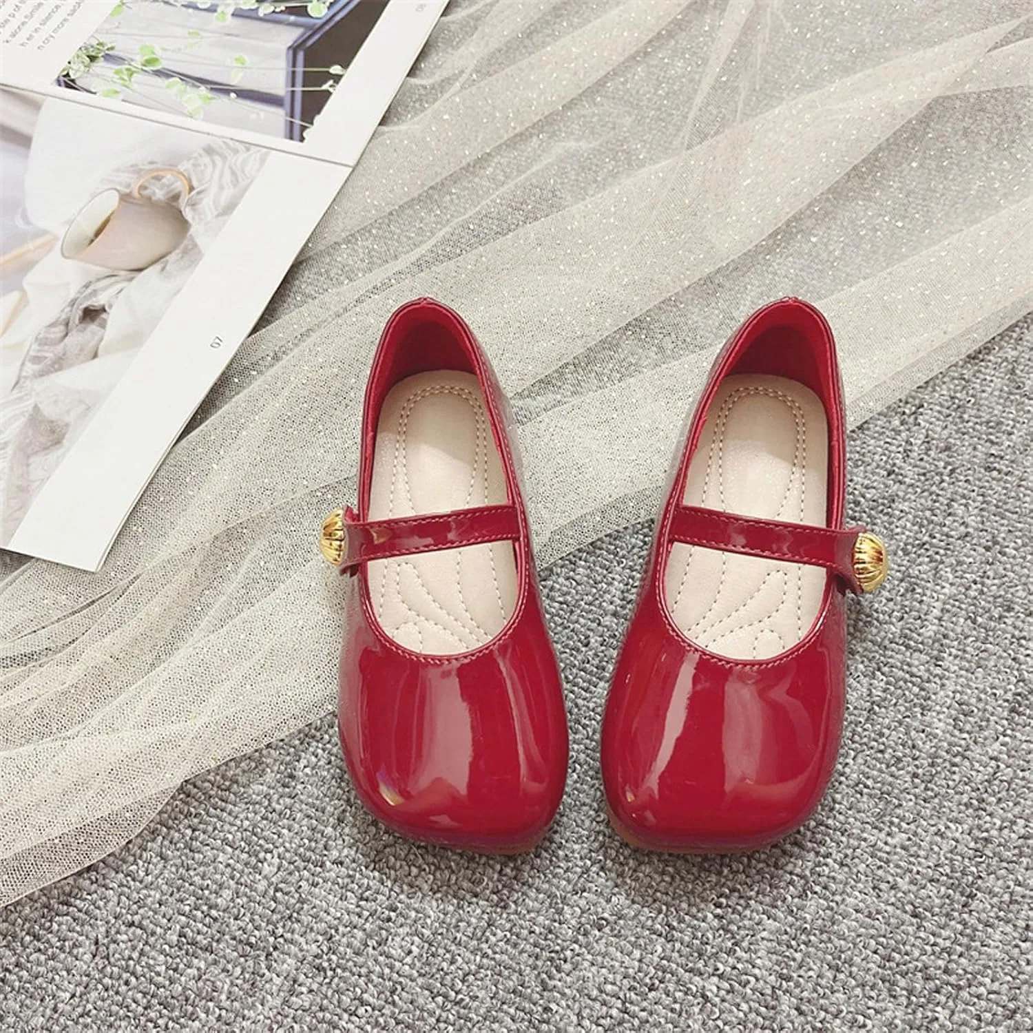 Girls Wide Toe Dress Shoes Ballerina Flat Soft Sole Flat Bottom Solid Color Anti-Slip Breathable Dance Shoes