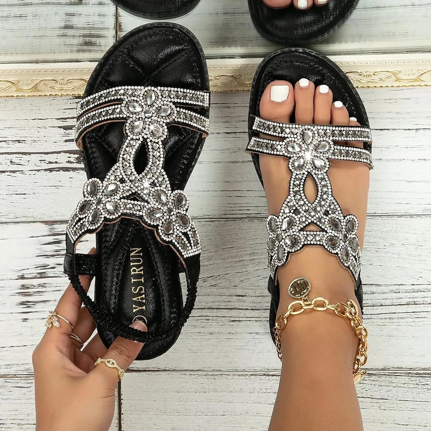 Glitter Sandals Women's Summer Elegant Flat Beach Shoes Girls Summer Shoes Women Comfortable Soft Wide Foot Bohemian Sandals for Women