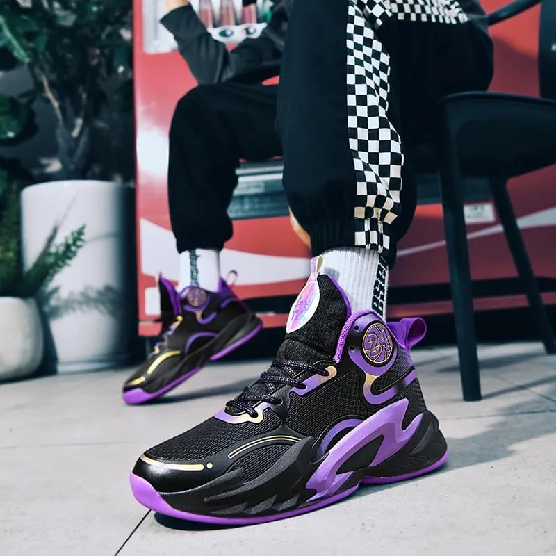 High-Top Boys Basketball Shoes Cushioned Sneakers with Breathable Support for Youth Sports Training