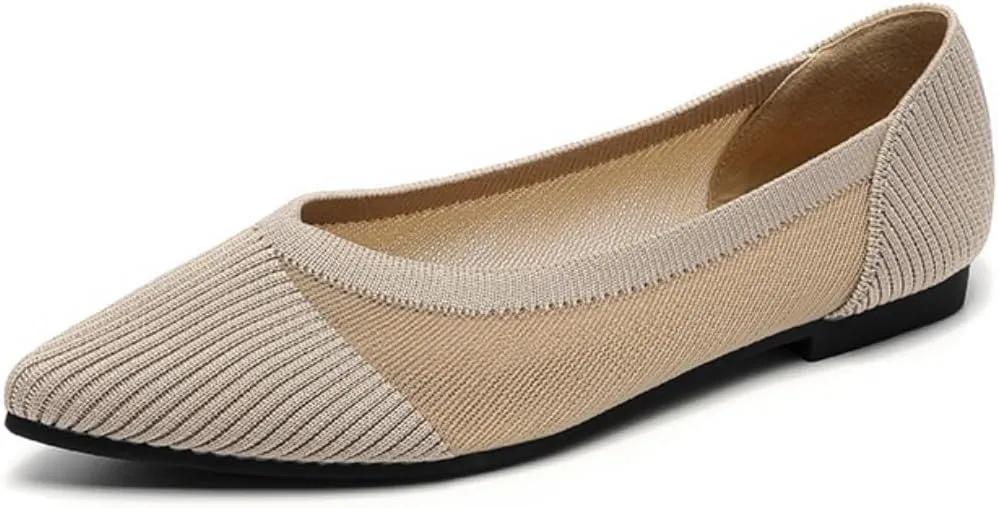 HROYL Women's Mesh Ballet Flats Shoes Pointed Toe Comfortable Dressy Slip On Knit Ballet Flat Model XTZ-A8-YS