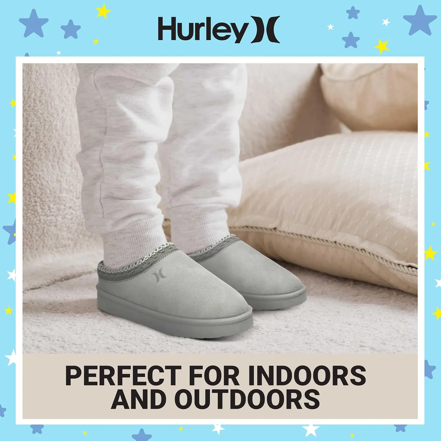 Hurley Kids Modi Slippers - Indoor and Outdoor Slip-On Shoes for Boys and Girls, Durable Clogs With Faux Fur Fleece Lining - Warm Winter House Slippers