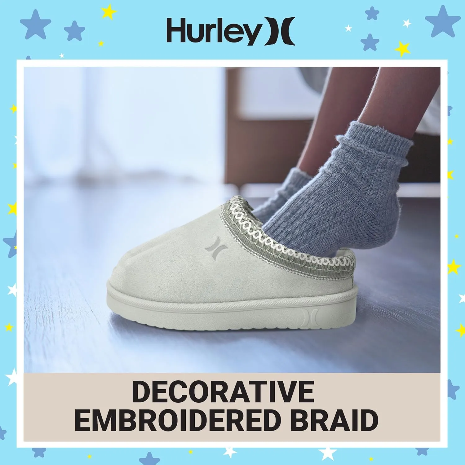 Hurley Kids Modi Slippers - Indoor and Outdoor Slip-On Shoes for Boys and Girls, Durable Clogs With Faux Fur Fleece Lining - Warm Winter House Slippers