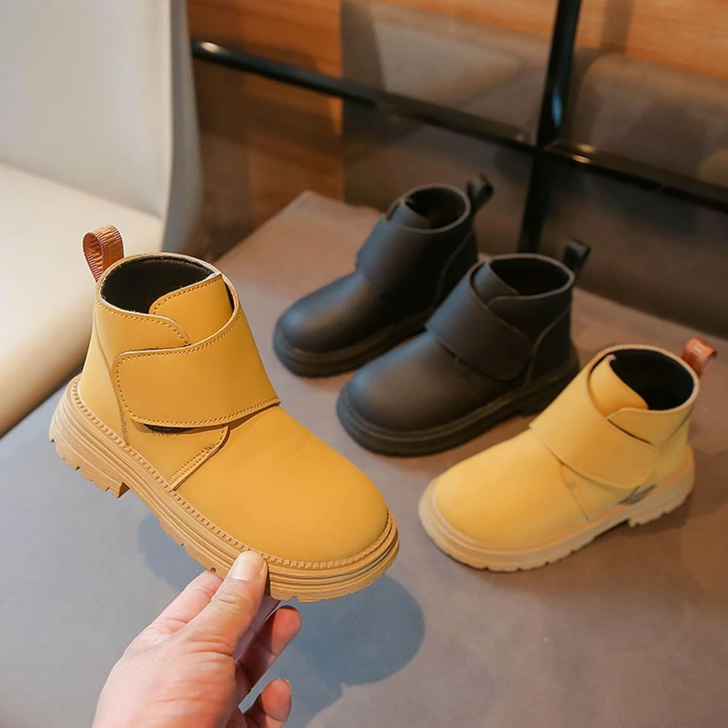 Infant Boots Boys Toddler Little Kid Warm Furry Winter Ankle Flat Snow Boot Snowproof Solid Color Leather Comfort Shoes