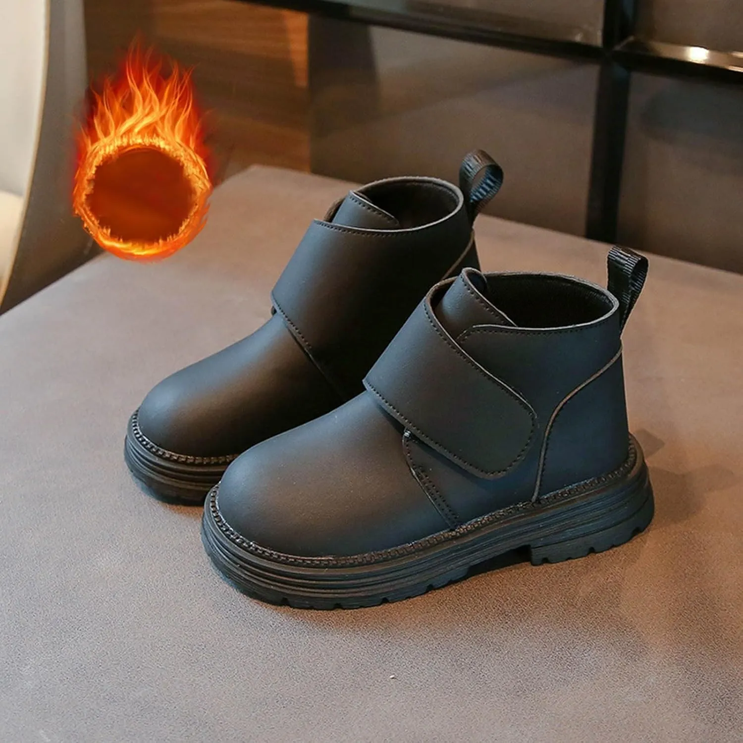Infant Boots Boys Toddler Little Kid Warm Furry Winter Ankle Flat Snow Boot Snowproof Solid Color Leather Comfort Shoes