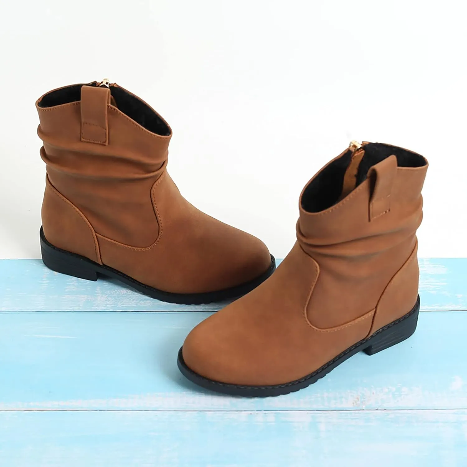 Infant Boots Girls Zip Side Boots Western Boots Kids Ankle Boots Girls Low Heel Riding Booties Leather Comfort Shoes
