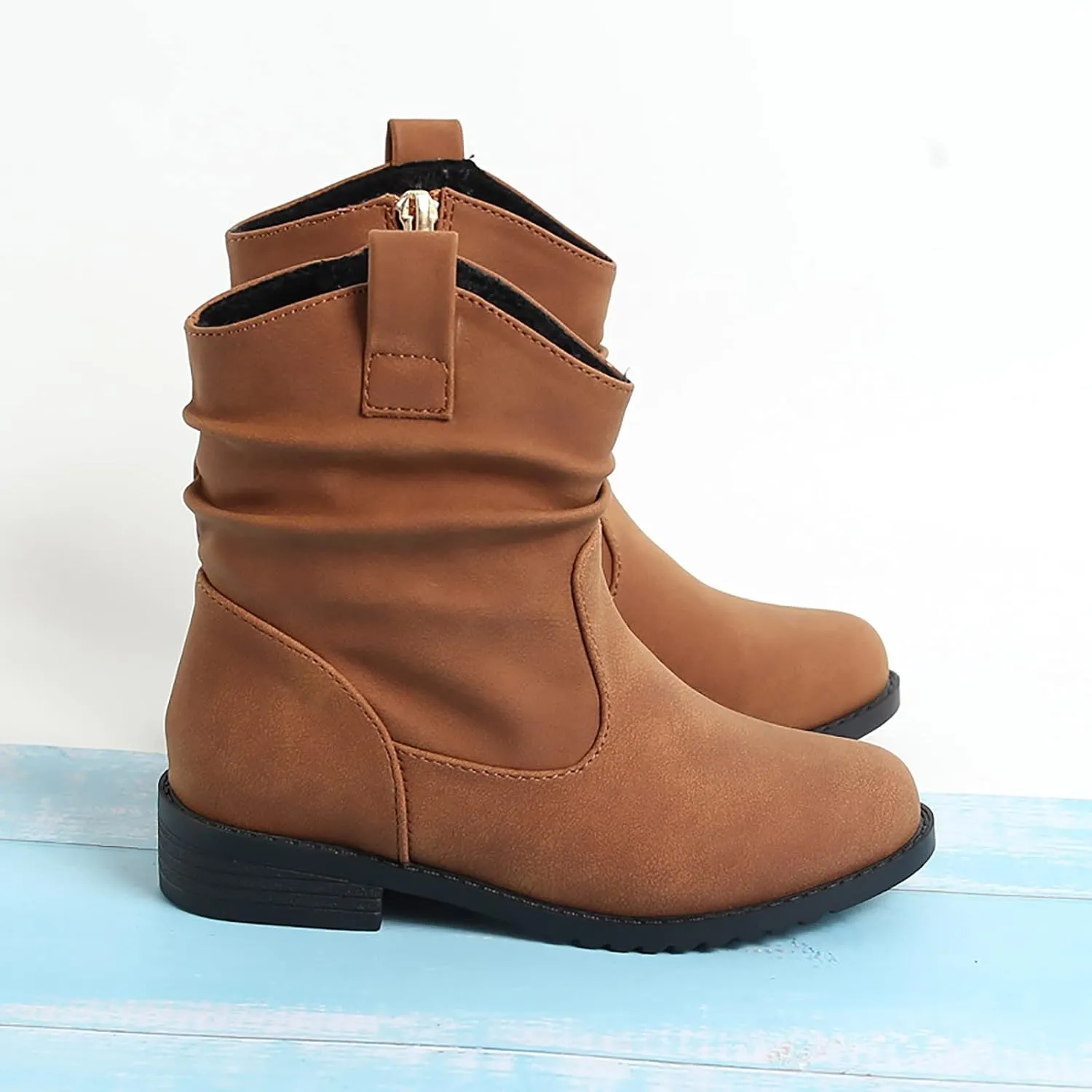 Infant Boots Girls Zip Side Boots Western Boots Kids Ankle Boots Girls Low Heel Riding Booties Leather Comfort Shoes