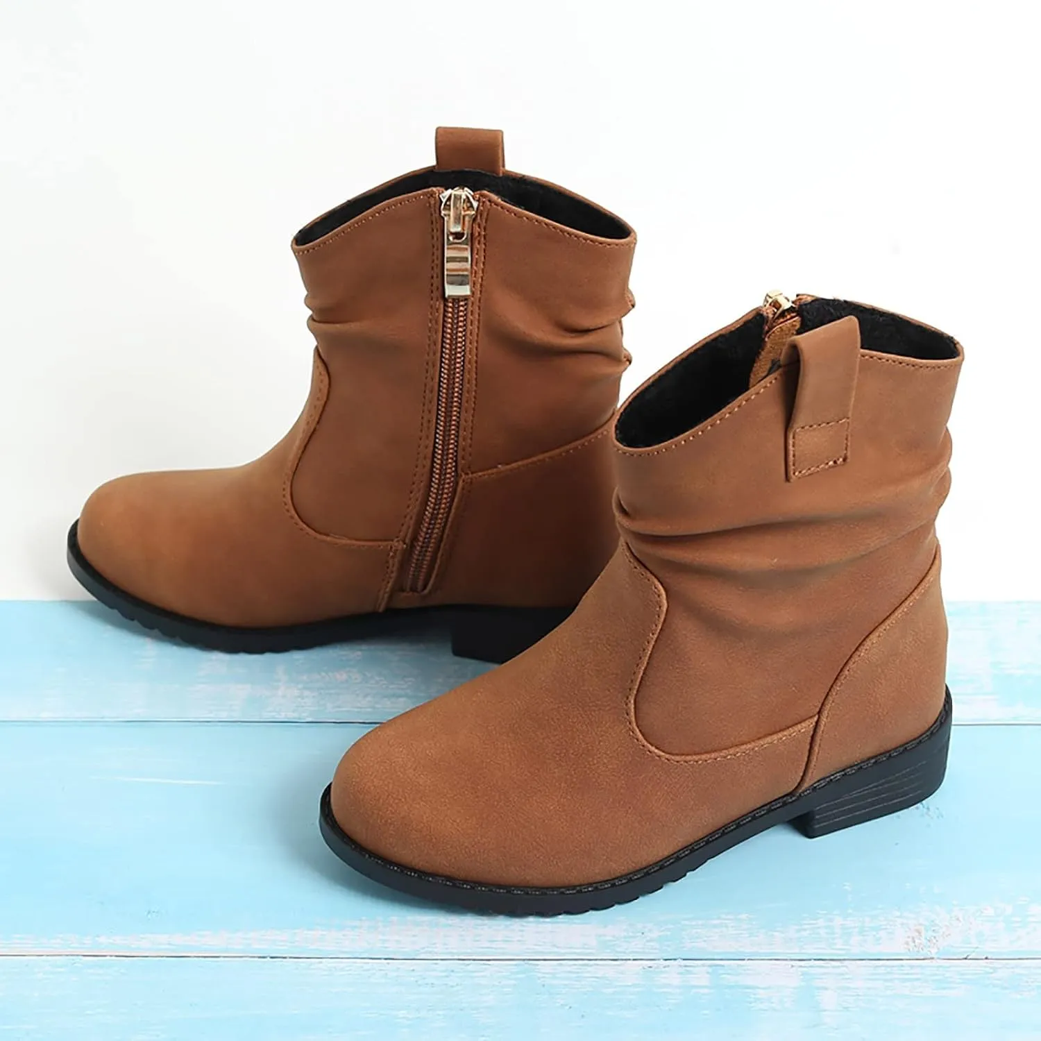 Infant Boots Girls Zip Side Boots Western Boots Kids Ankle Boots Girls Low Heel Riding Booties Leather Comfort Shoes