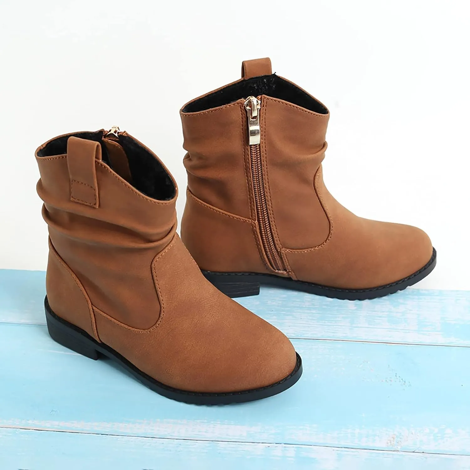 Infant Boots Girls Zip Side Boots Western Boots Kids Ankle Boots Girls Low Heel Riding Booties Leather Comfort Shoes