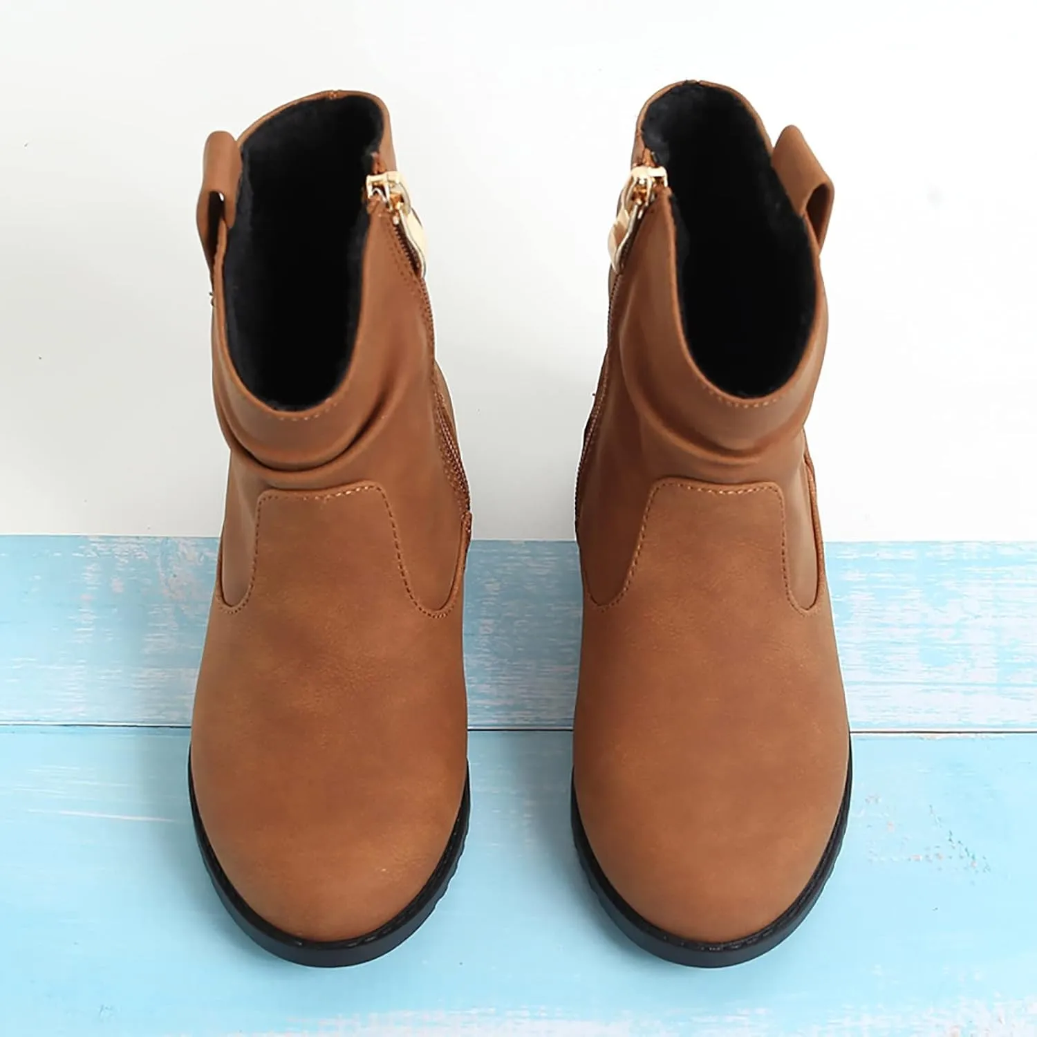 Infant Boots Girls Zip Side Boots Western Boots Kids Ankle Boots Girls Low Heel Riding Booties Leather Comfort Shoes