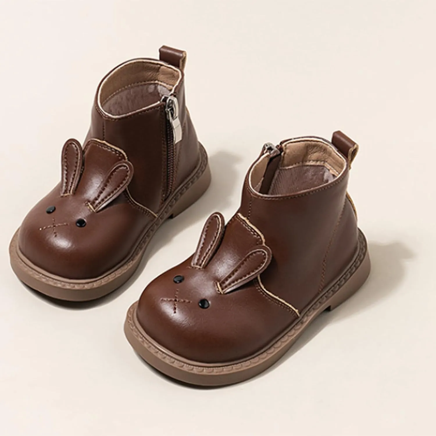 Infant Toddler Cute Rabbit Ankle Boots Flat Bottom Non Slip Winter Fashion Round Toe Solid Side Boots for Children Girls