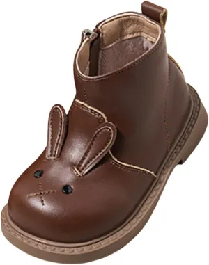 Infant Toddler Cute Rabbit Ankle Boots Flat Bottom Non Slip Winter Fashion Round Toe Solid Side Boots for Children Girls