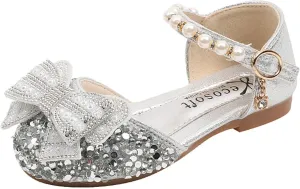 IWIHMIV Girls Flower Shoes Comfortable Low Heel Hook Loop Mary Jane Ballerina Dress Shoes for Daily/Wedding/Party