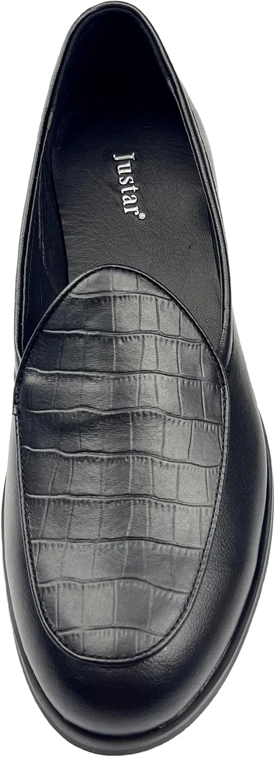 Justar Men's Leather Dress Shoes Slip-On Penny Loafers Belgian Formal Flats