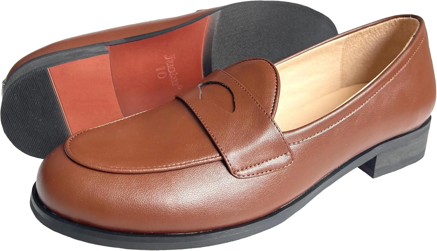 Justar Men's Leather Dress Shoes Slip-On Penny Loafers Belgian Formal Flats