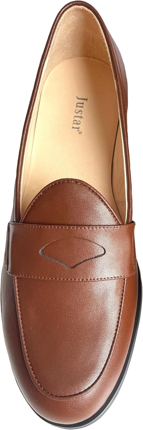 Justar Men's Leather Dress Shoes Slip-On Penny Loafers Belgian Formal Flats