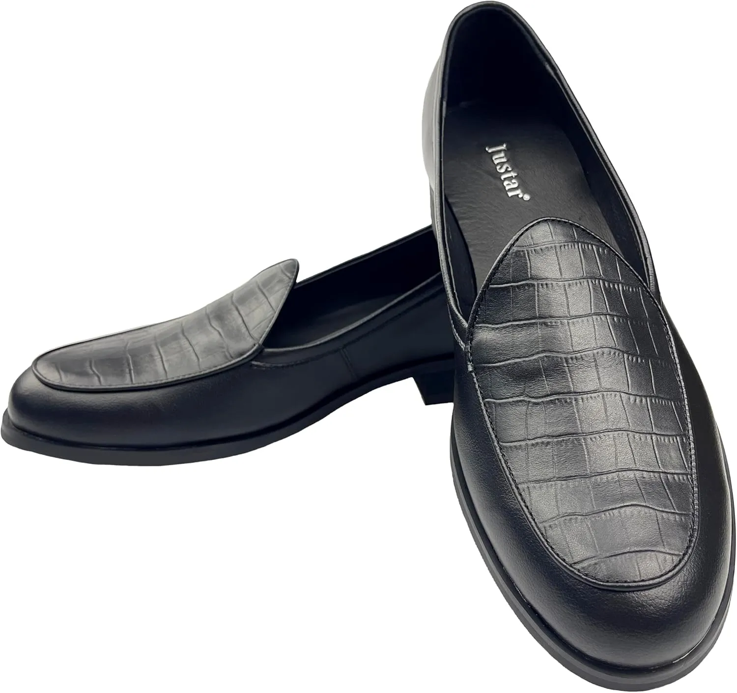 Justar Men's Leather Dress Shoes Slip-On Penny Loafers Belgian Formal Flats