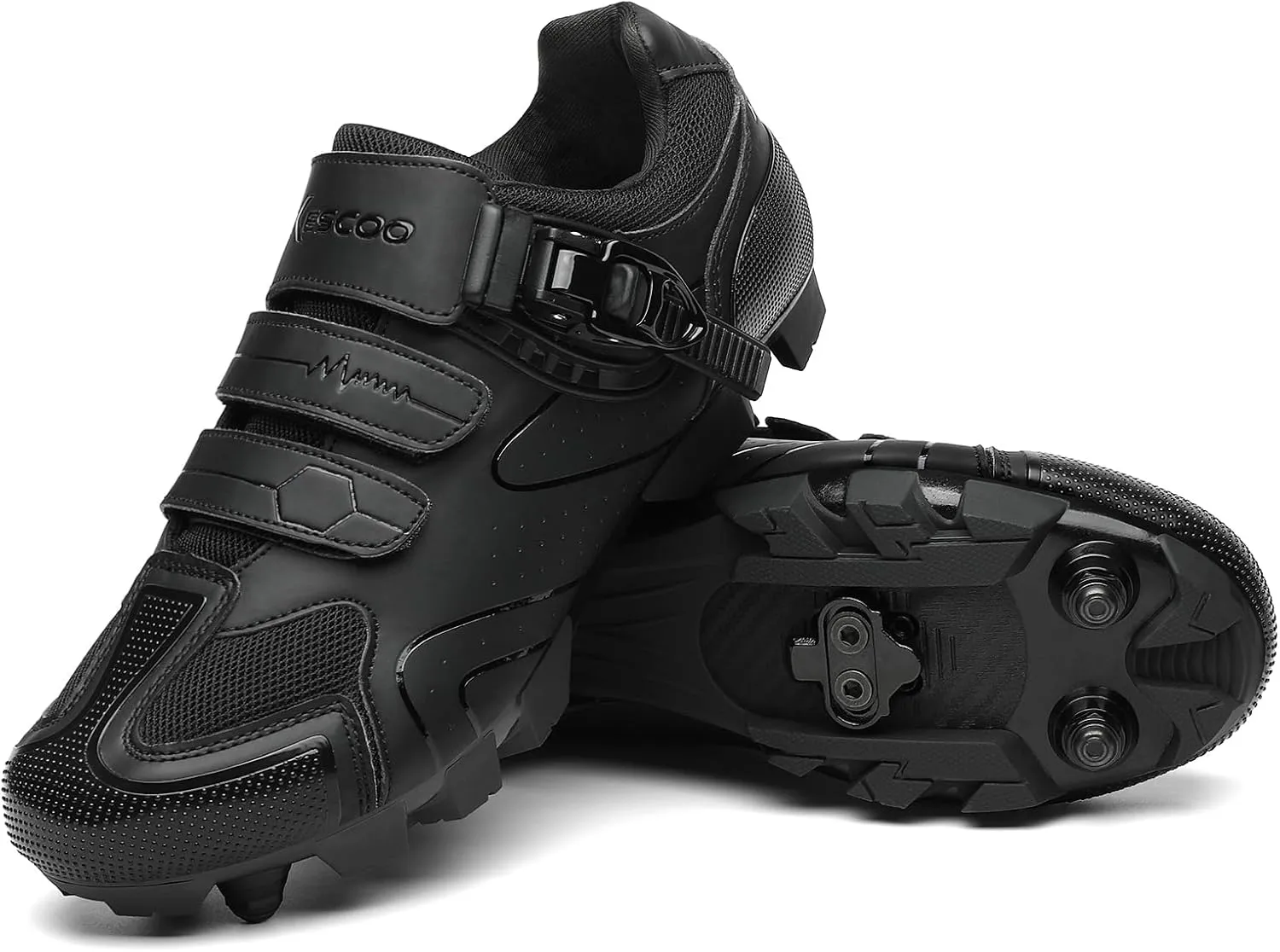 KESCOO Mens Mountain Bike Shoes with 2-Bolts SPD Cleats Included, Cycling Shoes with Quick Ratchet Buckle Indoor Outdoor Riding Biking