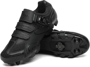 KESCOO Mens Mountain Bike Shoes with 2-Bolts SPD Cleats Included, Cycling Shoes with Quick Ratchet Buckle Indoor Outdoor Riding Biking