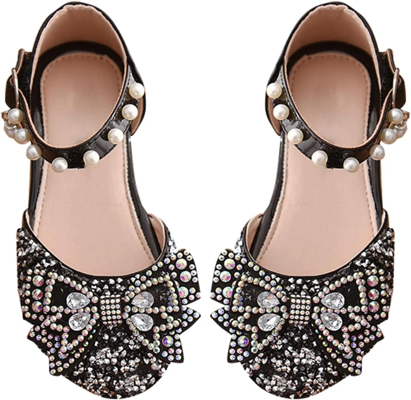 Kid Girls Mary Jane Ballerina Shoes with Pearl Ballet Sequined Shoes Wedding Dress Slip on Shoes for Toddler Girl