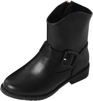 Kids Ankle Boots Girls Buckle Decor Side Zipper Western Boots Kids Ankle Boots Girls Low Heel Riding Walking Boot