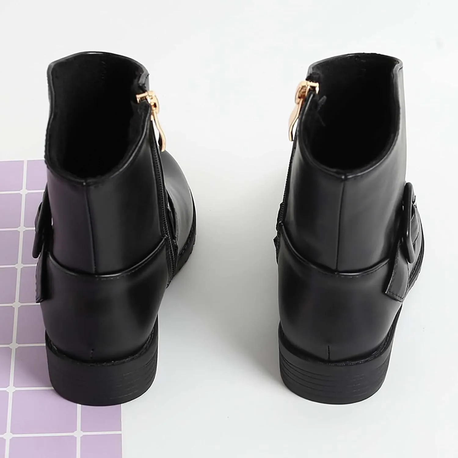 Kids Ankle Boots Girls Buckle Decor Side Zipper Western Boots Kids Ankle Boots Girls Low Heel Riding Walking Boot