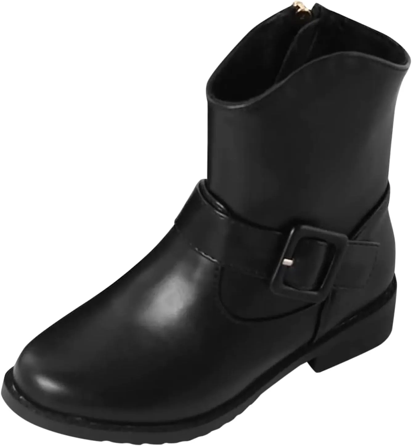 Kids Ankle Boots Girls Buckle Decor Side Zipper Western Boots Kids Ankle Boots Girls Low Heel Riding Walking Boot