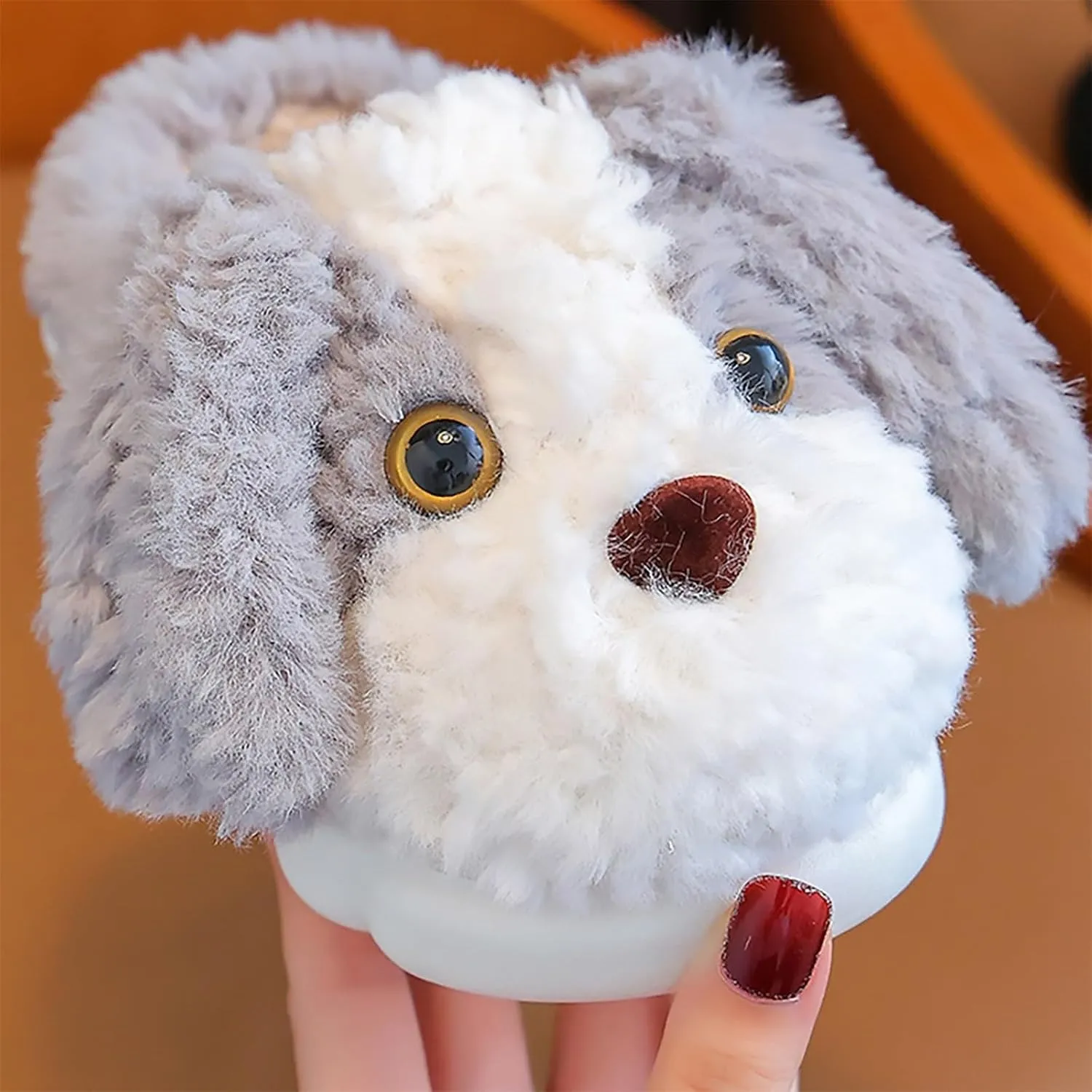 Kids Puppy Slippers Boys Girls Plush Non-Slip House Slippers Cute Cartoon Soft Wool Slip-On Shoes Indoor Wear