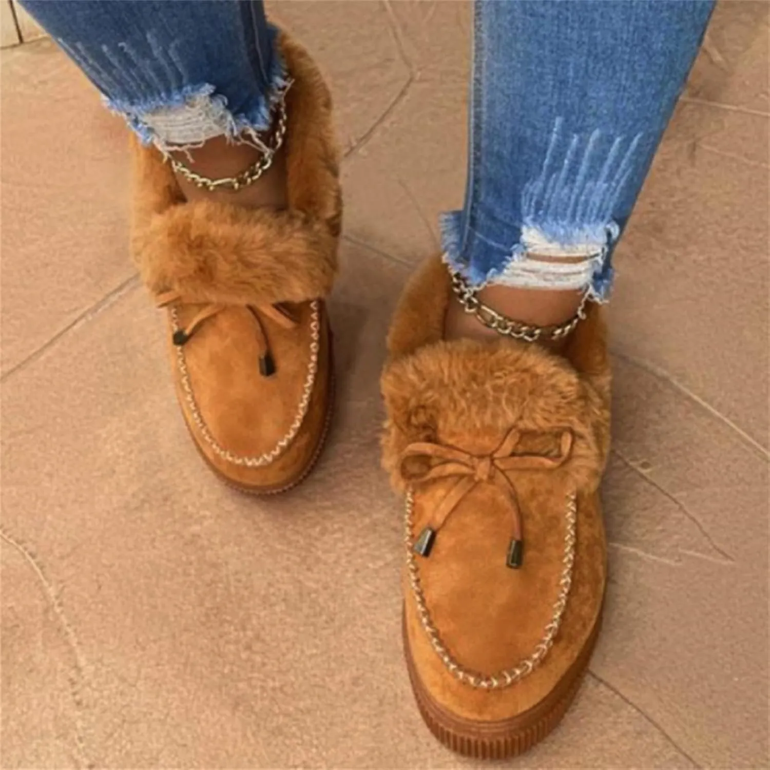 Lausiuoe Boots For Women Ankle Booties Warm Snow Boots Winter Shoes Fur Lined Slip On Casual Fashion Trendy Loafers Shoes