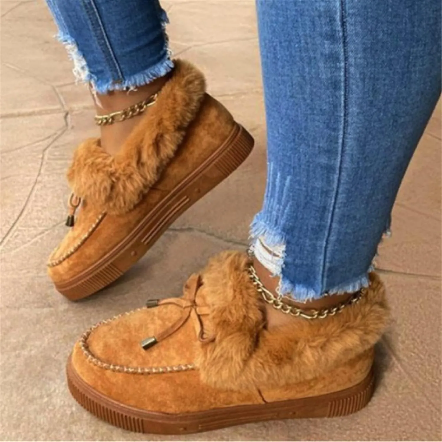 Lausiuoe Boots For Women Ankle Booties Warm Snow Boots Winter Shoes Fur Lined Slip On Casual Fashion Trendy Loafers Shoes