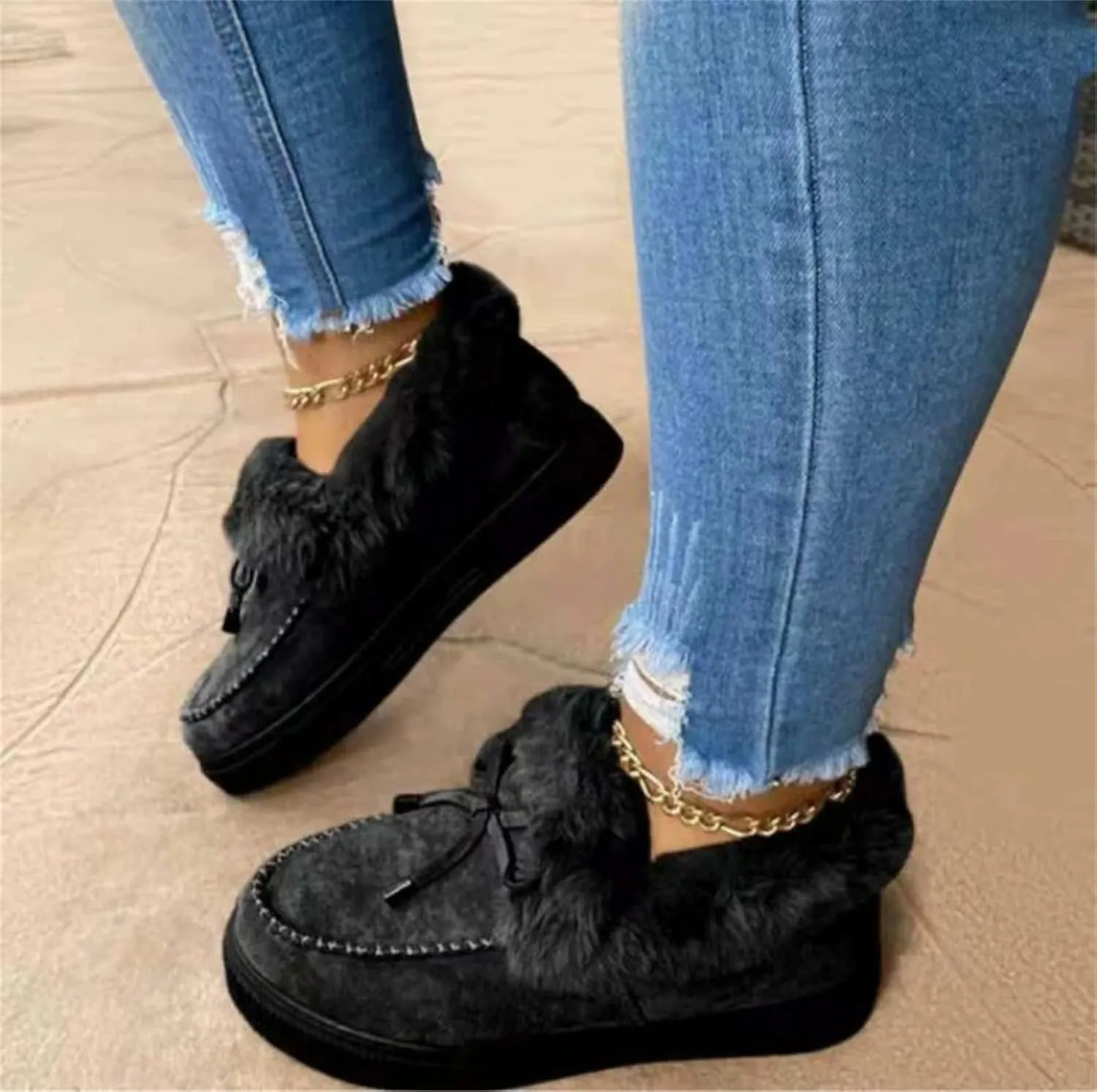 Lausiuoe Boots For Women Ankle Booties With Fur Lined Warm Slip On Comfortable Winter Snow Boots Fashion Casual Loafers Shoes