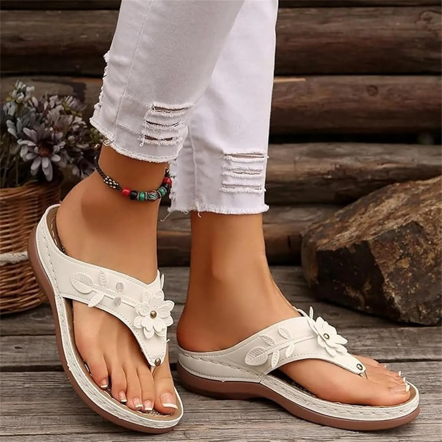 Lausiuoe Orthopedic Sandals For Women 2025 Comfortable Dressy Orthotic Thong Flip Flops Casual Summer Arch Support Slides