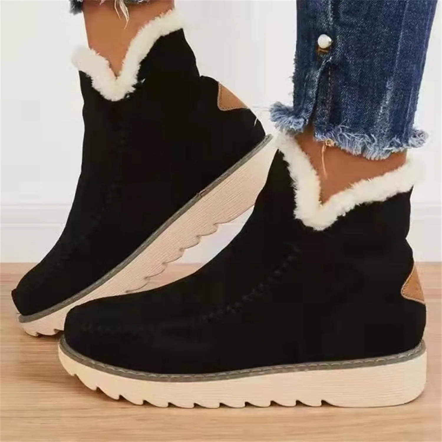 Lausiuoe Snow Boots For Women Cute Fur Lined Warm Winter Ankle Booties Comfortable Casual Fashion Trendy Fuzzy Outdoor Shoes