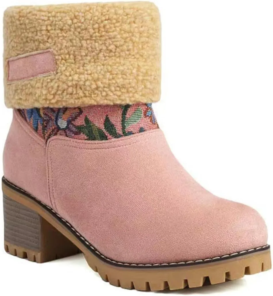 Lausiuoe Snow Boots For Women Wide Width Mid Calf Warm Winter Boots Casual Fashion Trendy Slip On Fur Lined Fuzzy Shoes