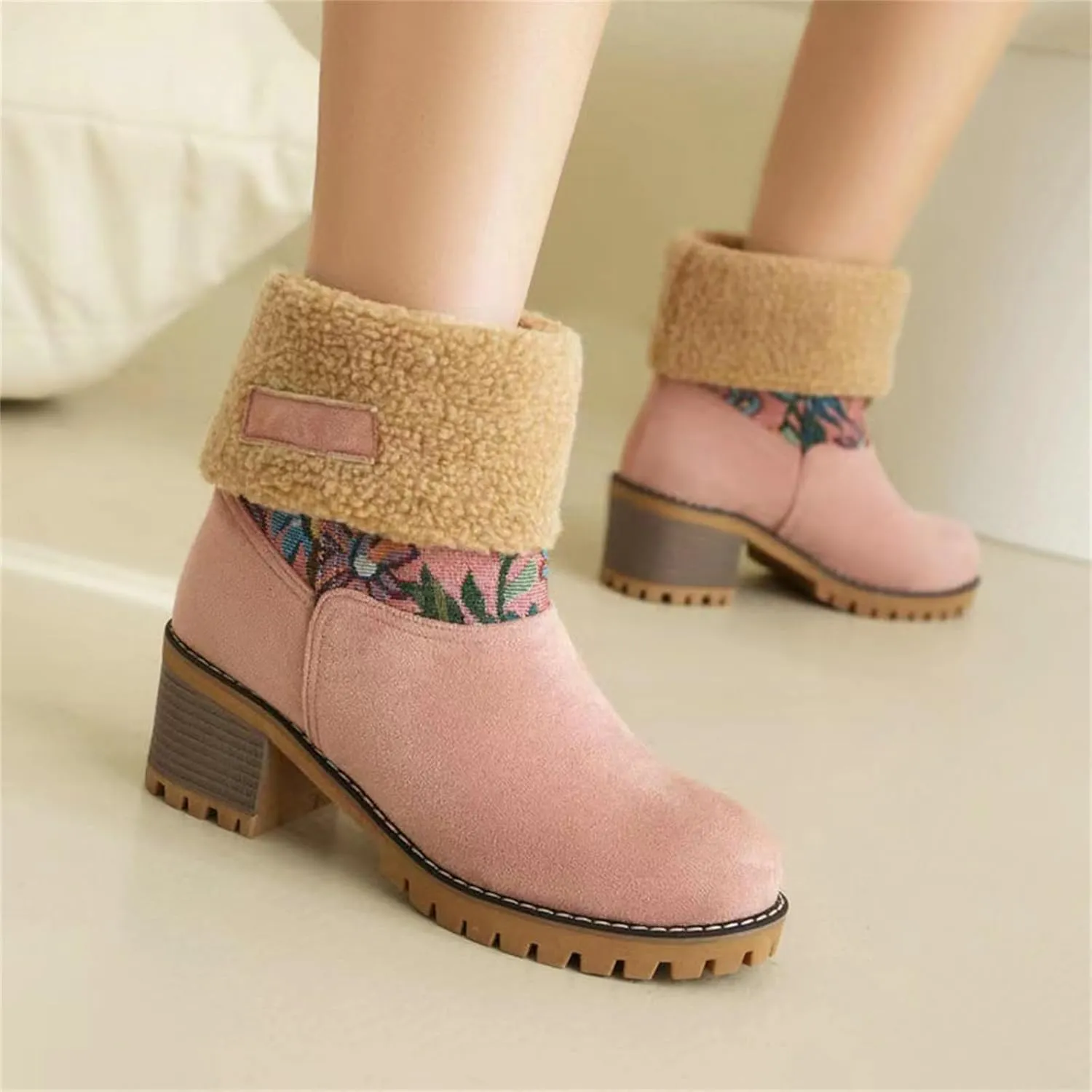Lausiuoe Snow Boots For Women Wide Width Mid Calf Warm Winter Boots Casual Fashion Trendy Slip On Fur Lined Fuzzy Shoes