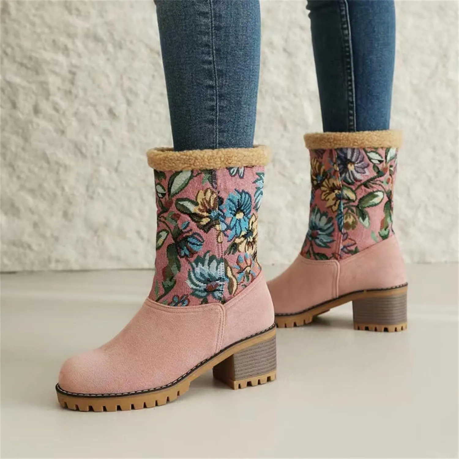 Lausiuoe Snow Boots For Women Wide Width Mid Calf Warm Winter Boots Casual Fashion Trendy Slip On Fur Lined Fuzzy Shoes