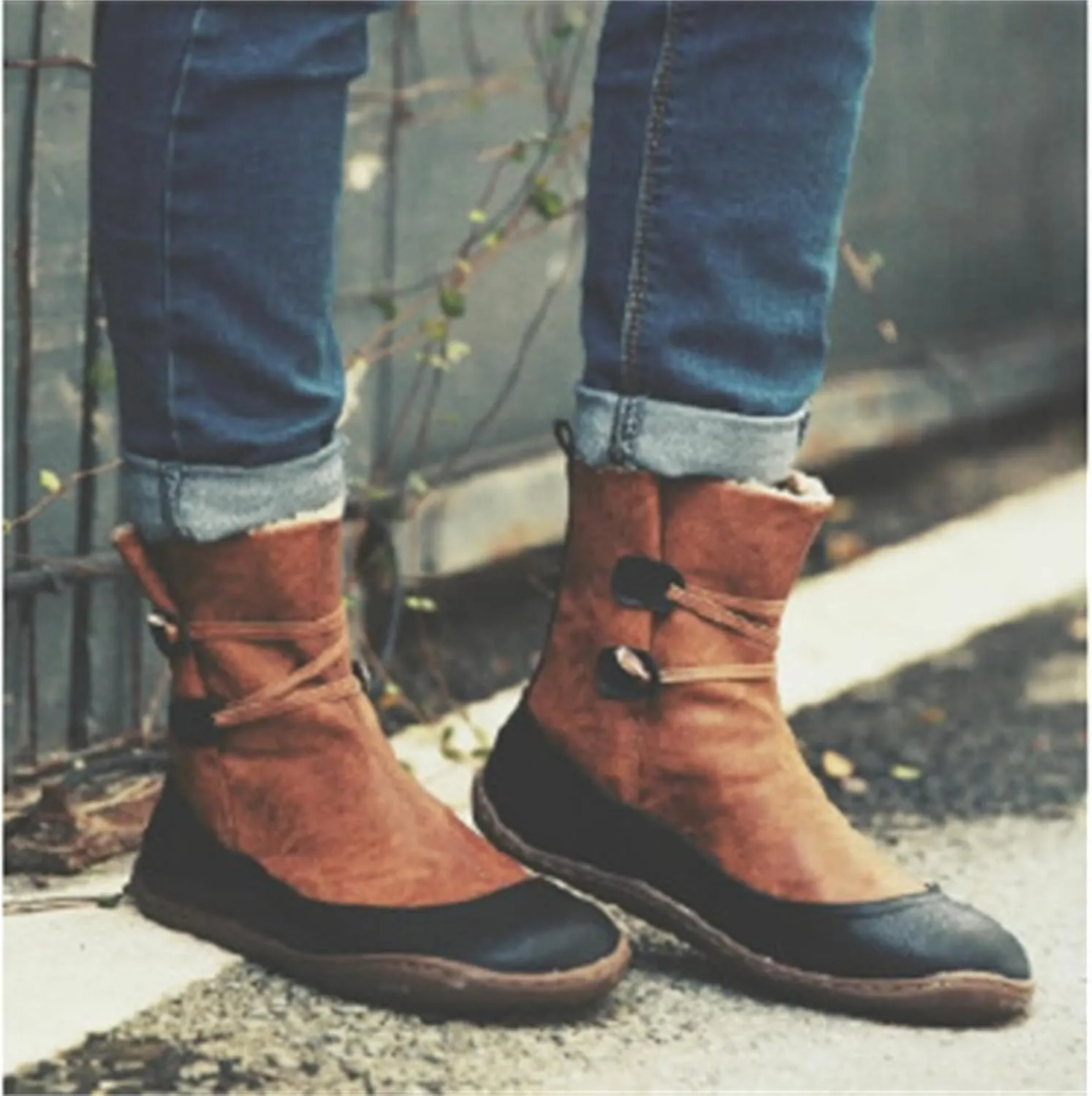 Lausiuoe Snow Boots For Women Wide Width Mid Calf Winter Boots Fur Lined Warm Fuzzy Ankle Booties Fashion Trendy Slip On Shoe