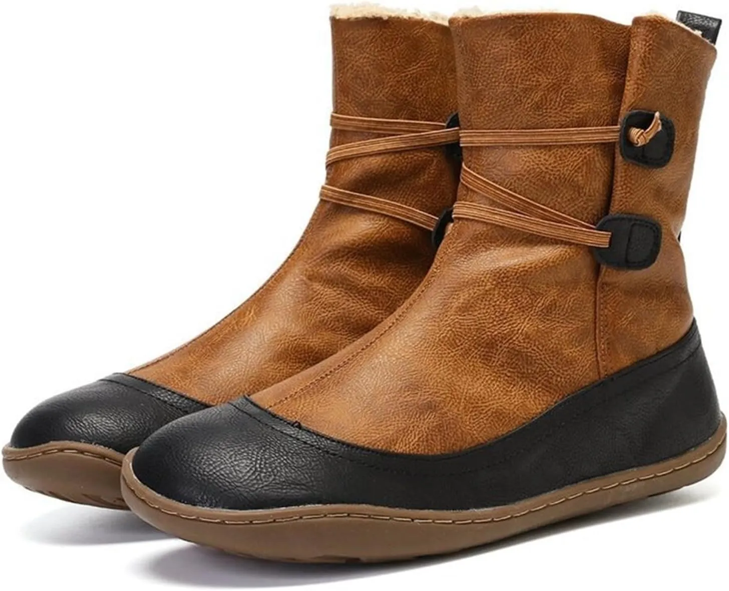 Lausiuoe Snow Boots For Women Wide Width Mid Calf Winter Boots Fur Lined Warm Fuzzy Ankle Booties Fashion Trendy Slip On Shoe