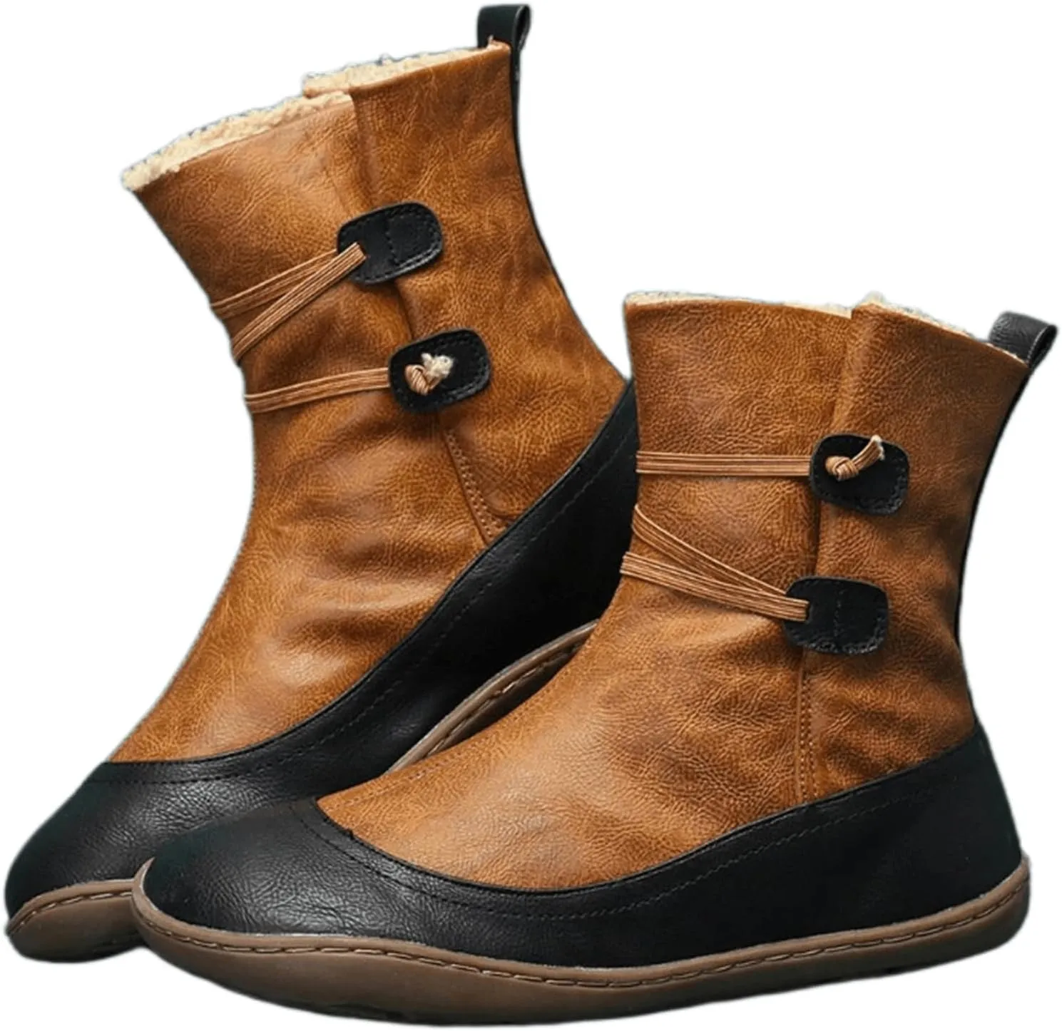 Lausiuoe Snow Boots For Women Wide Width Mid Calf Winter Boots Fur Lined Warm Fuzzy Ankle Booties Fashion Trendy Slip On Shoe
