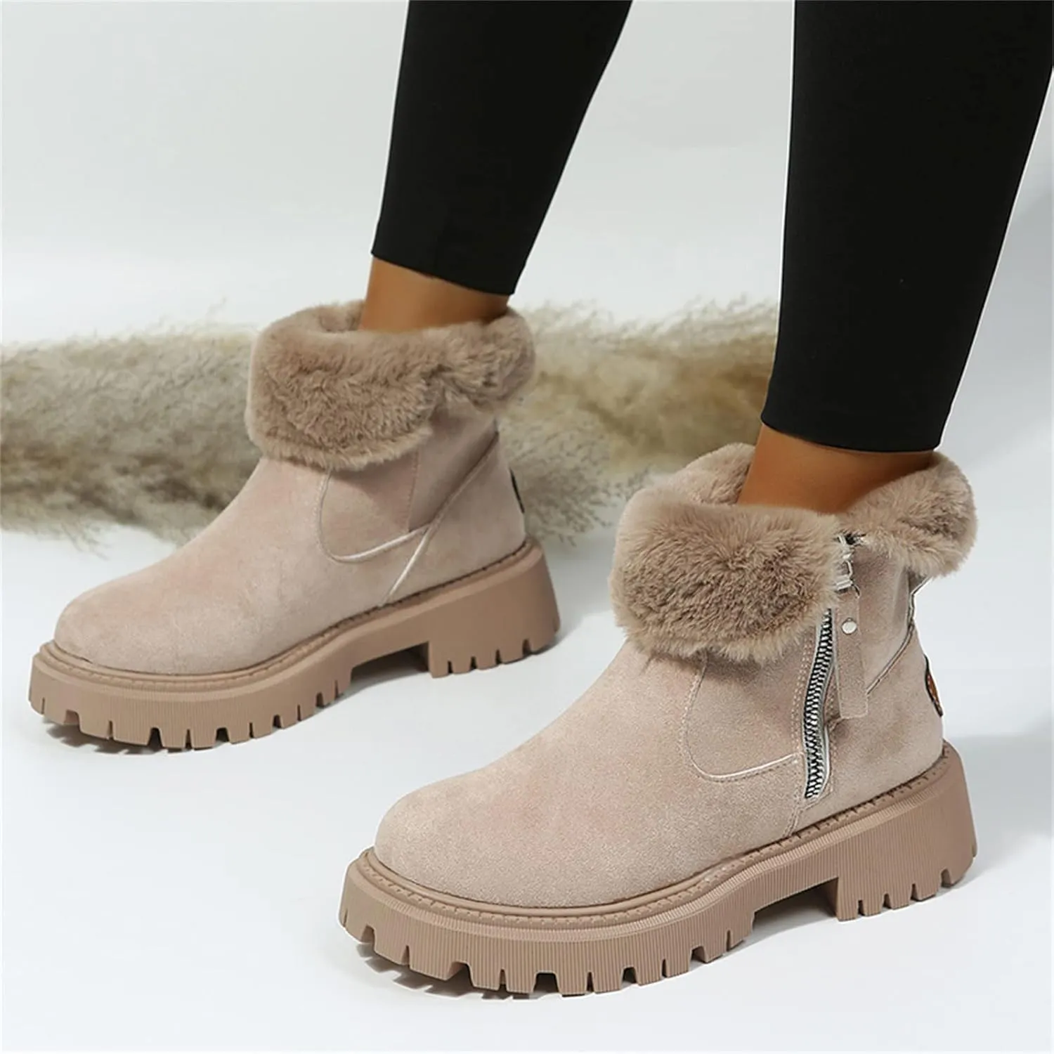 Lausiuoe Winter Dress Boots For Women 2024 Snow Boots Warm Fur Lining Comfortable Fuzzy Fashion Loafers Shoes Ankle Booties