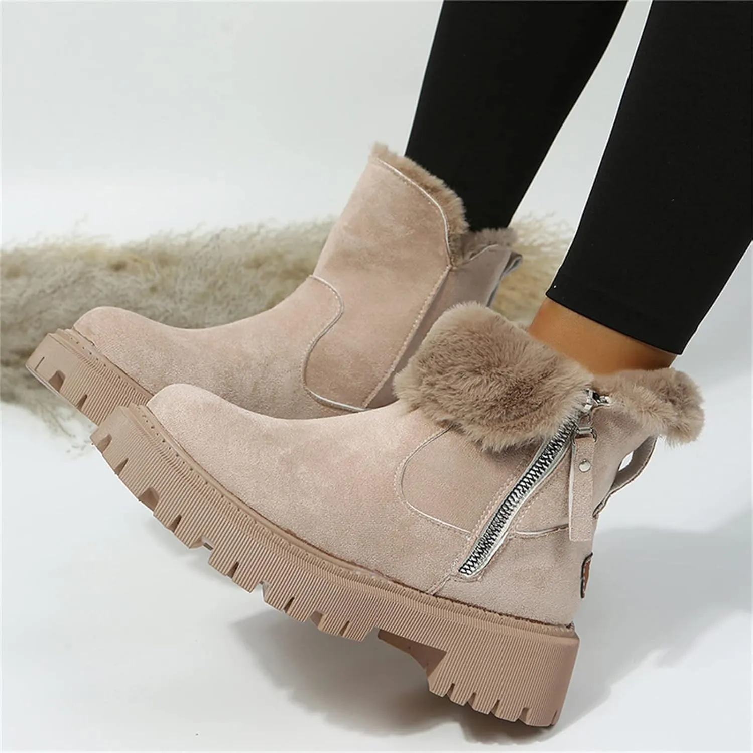 Lausiuoe Winter Dress Boots For Women 2024 Snow Boots Warm Fur Lining Comfortable Fuzzy Fashion Loafers Shoes Ankle Booties