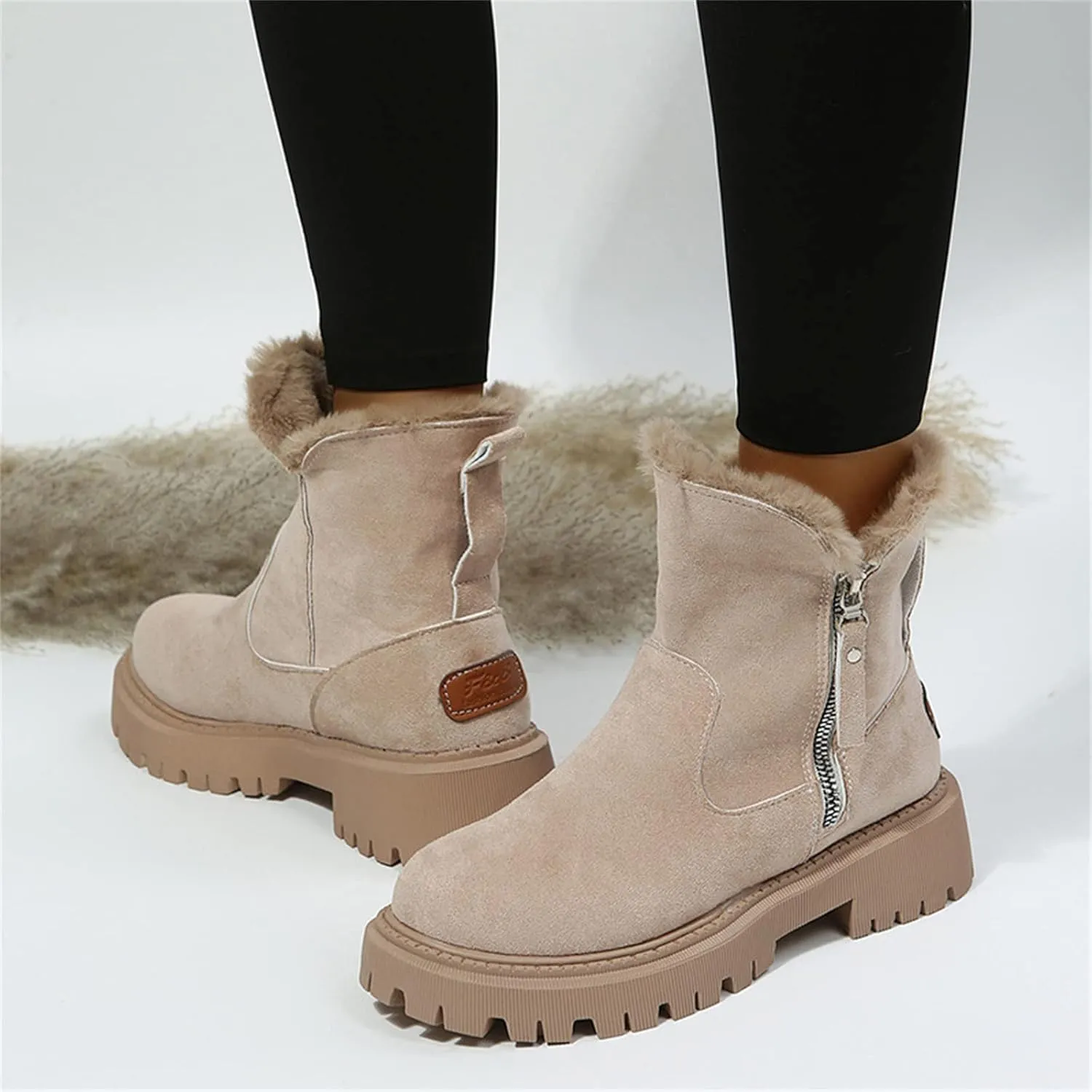 Lausiuoe Winter Dress Boots For Women 2024 Snow Boots Warm Fur Lining Comfortable Fuzzy Fashion Loafers Shoes Ankle Booties