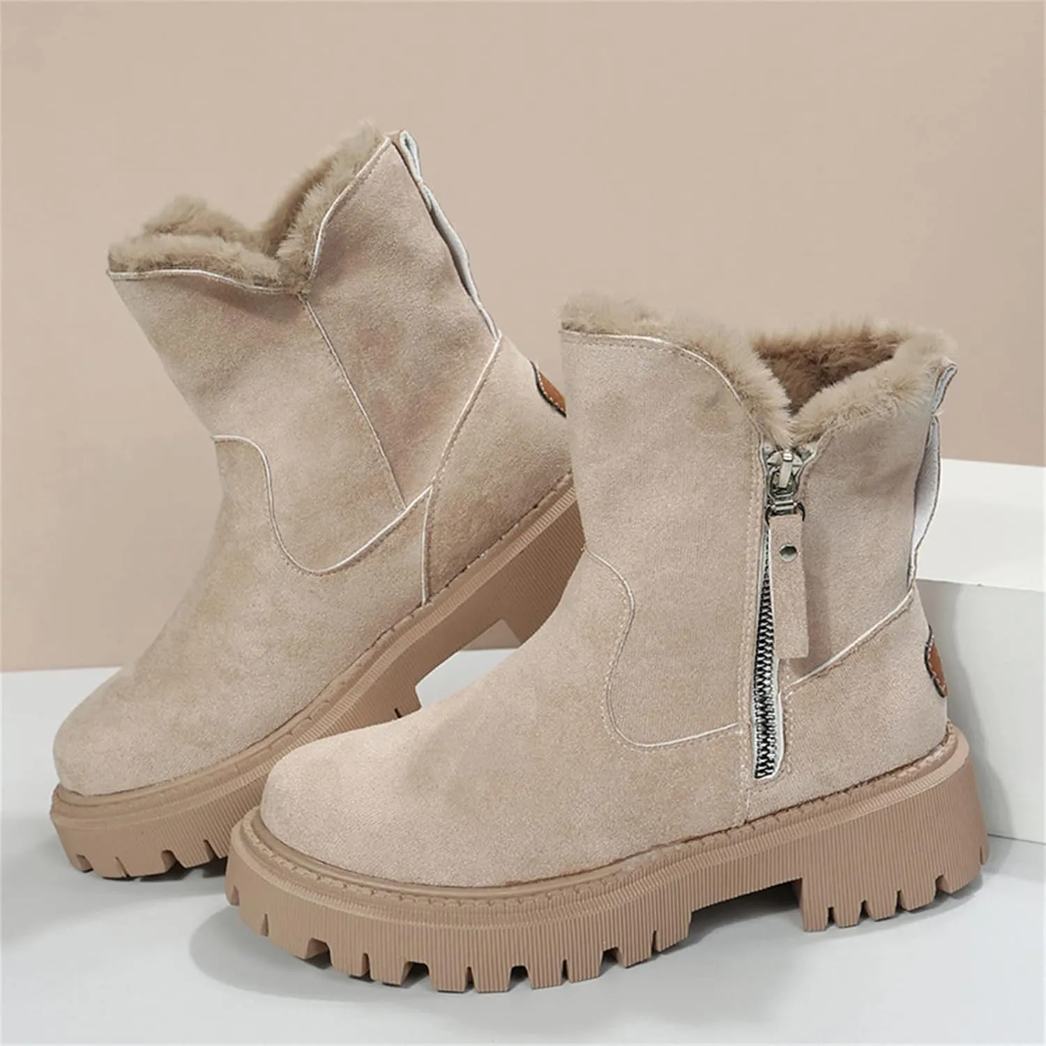 Lausiuoe Winter Dress Boots For Women 2024 Snow Boots Warm Fur Lining Comfortable Fuzzy Fashion Loafers Shoes Ankle Booties