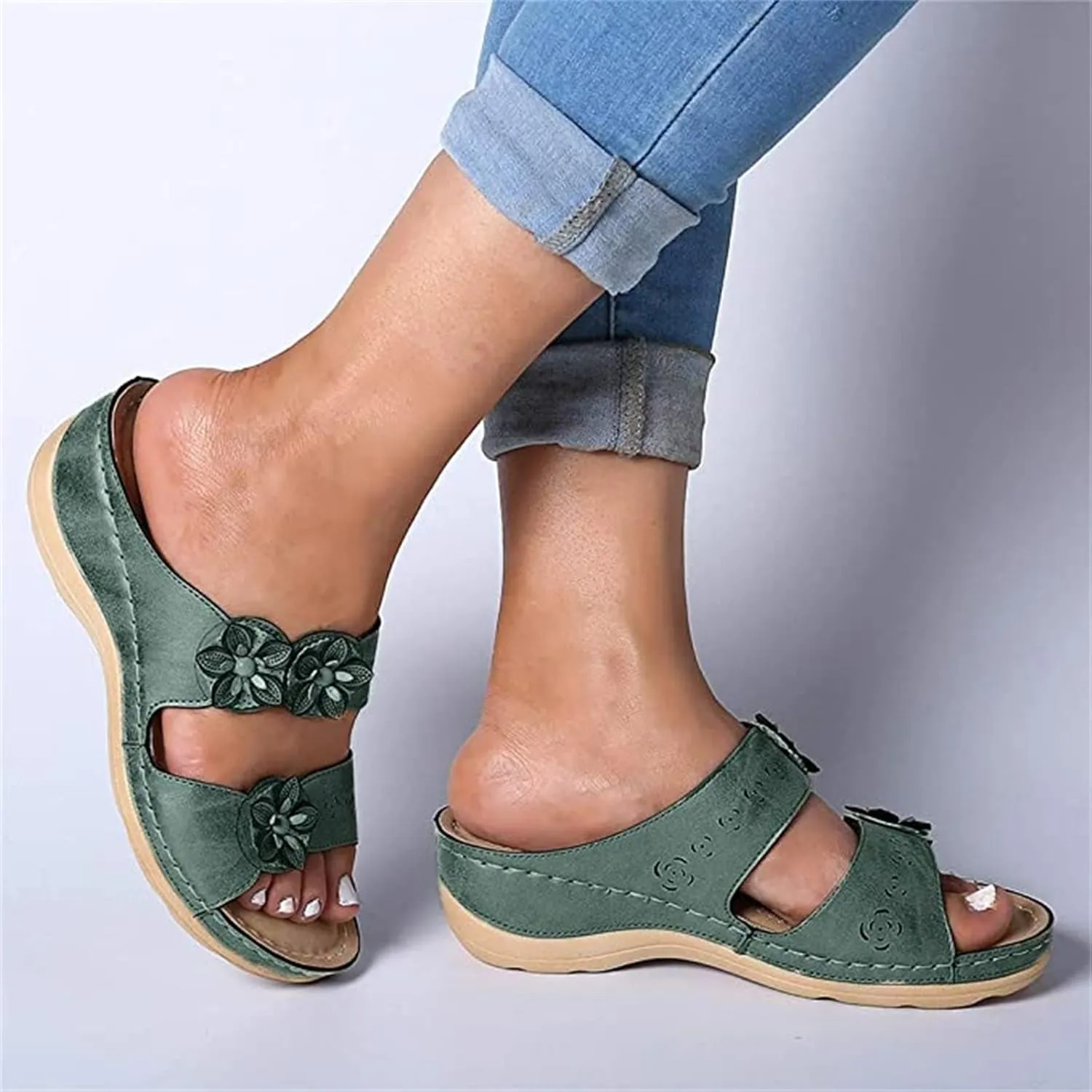 Lausiuoe Women's Comfy Orthotic Sandals, Women's Arch Support Flip Flops, Dressy Summer Orthopedic Sandals, Flip Flops Slippers, Size 7, Tan, Blue