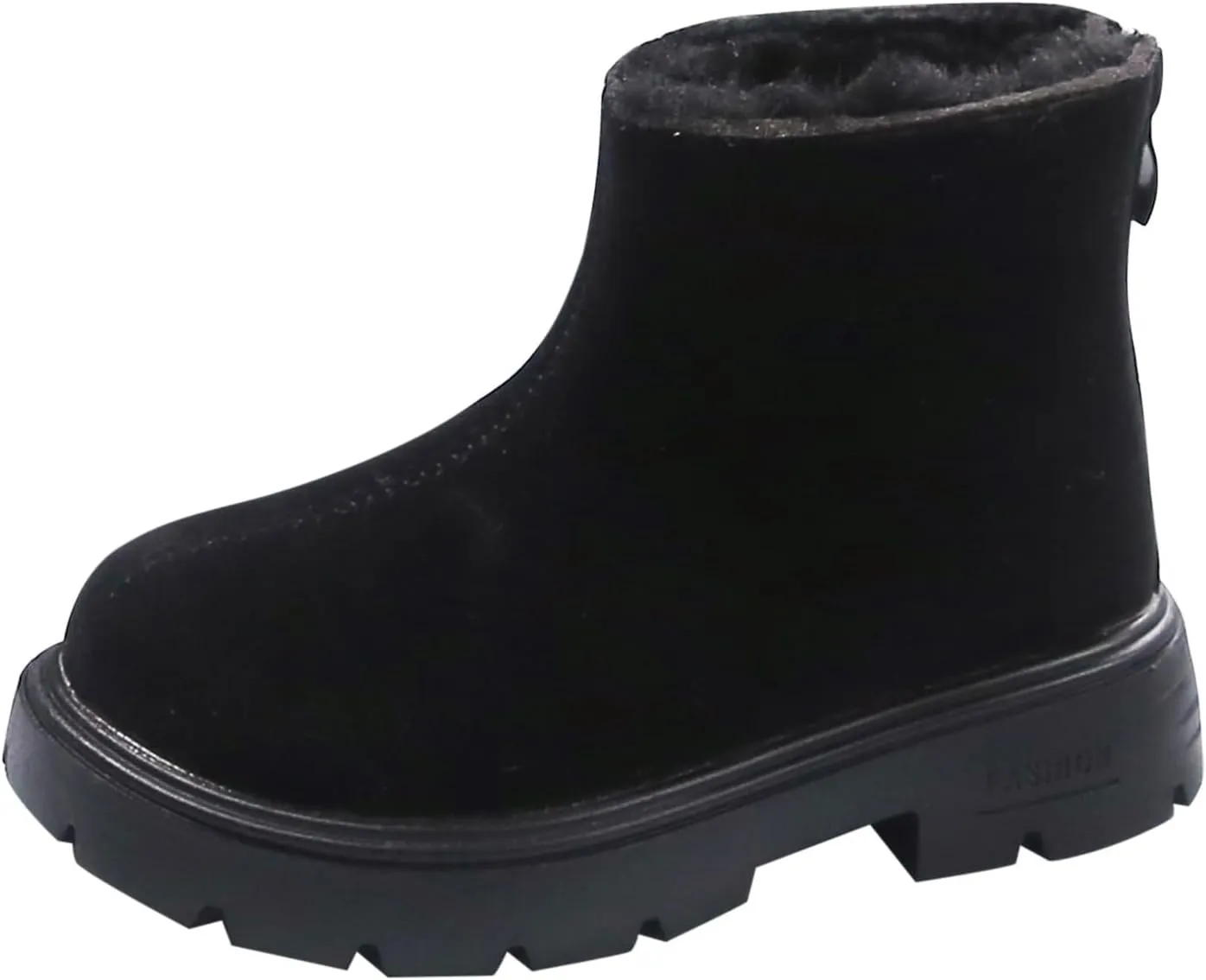 Low Heel Plush Mini Snow Boots for Toddler Kids, Girls Cozy Fleece Fr Lined Zip Up Classic Ankle Short Booties