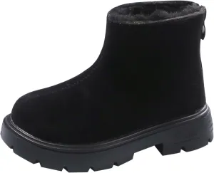 Low Heel Plush Mini Snow Boots for Toddler Kids, Girls Cozy Fleece Fr Lined Zip Up Classic Ankle Short Booties